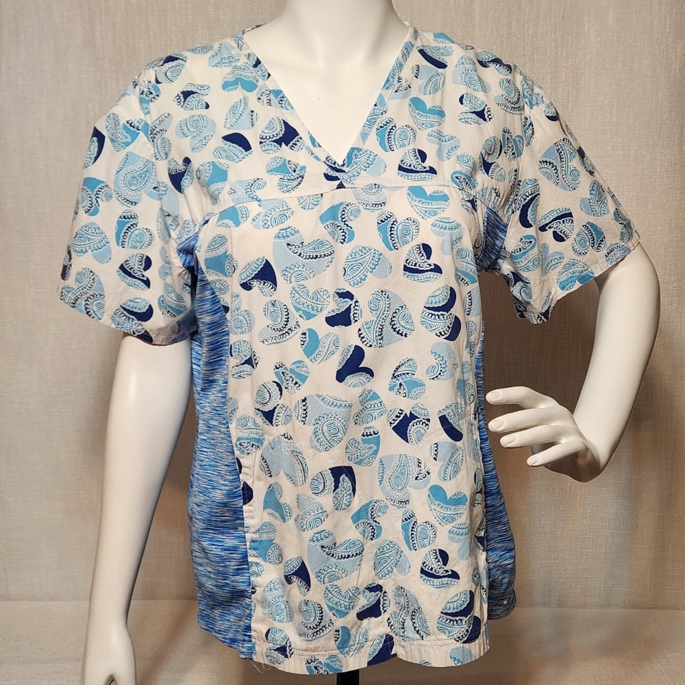 Flex Blue Scrubs Lightweight Hearts Cotton Blend Medium